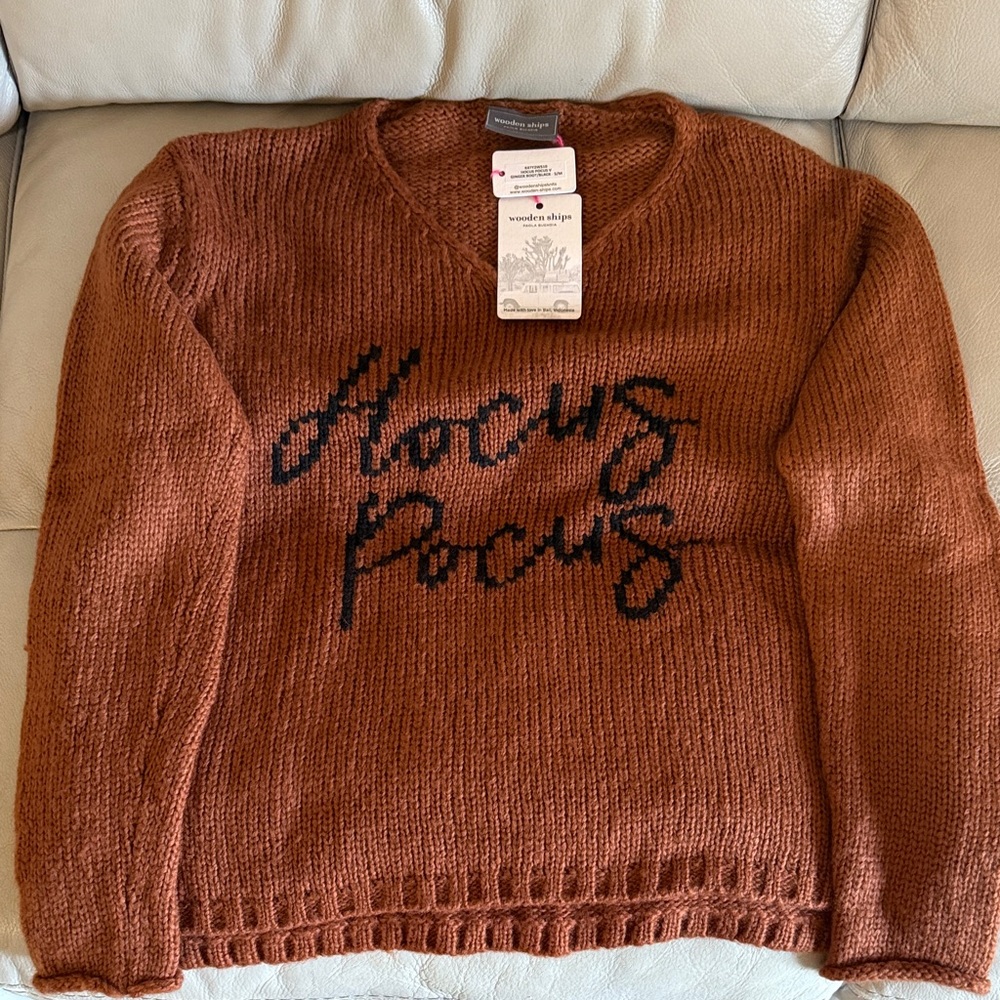 Wooden Ships Brown Sweater with Black Text